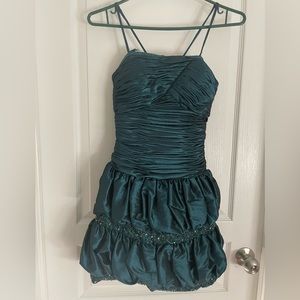 Custom-made teal ruched graduation dress size XS with beading